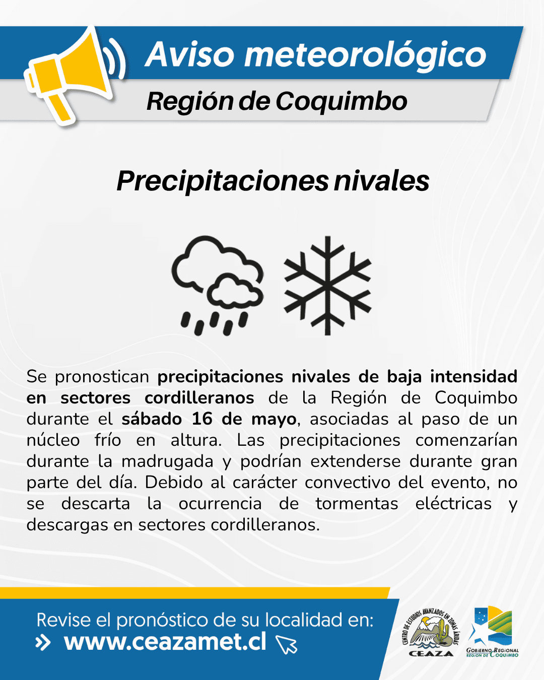 Pronostican nevadas de baja intensidad en la cordillera de Coquimbo este sábado
