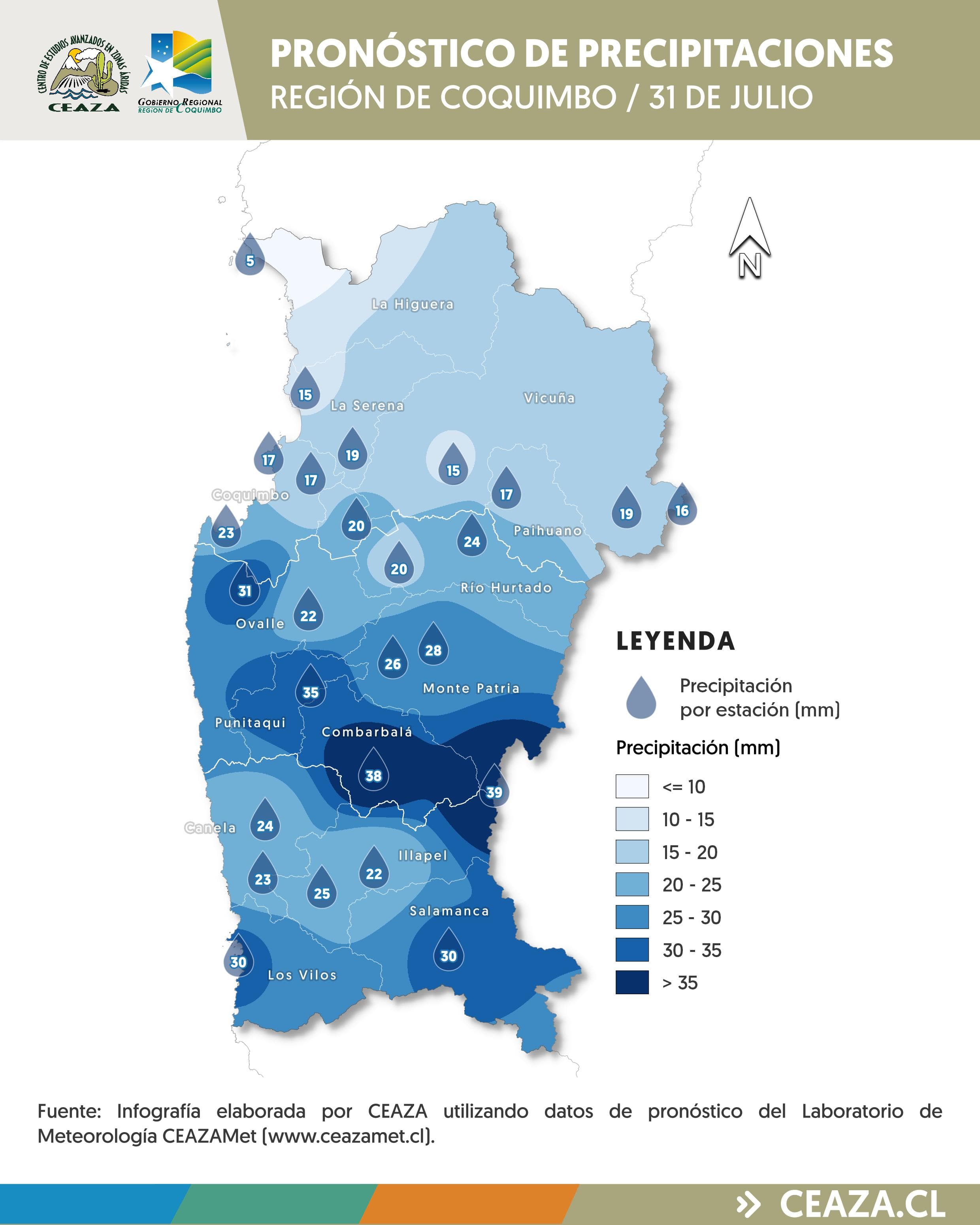 CEAZA reajusta pronóstico de precipitaciones para este viernes en la región