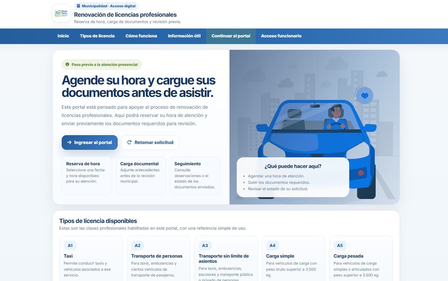 Monte Patria lanza sistema online para agendar renovación de licencias